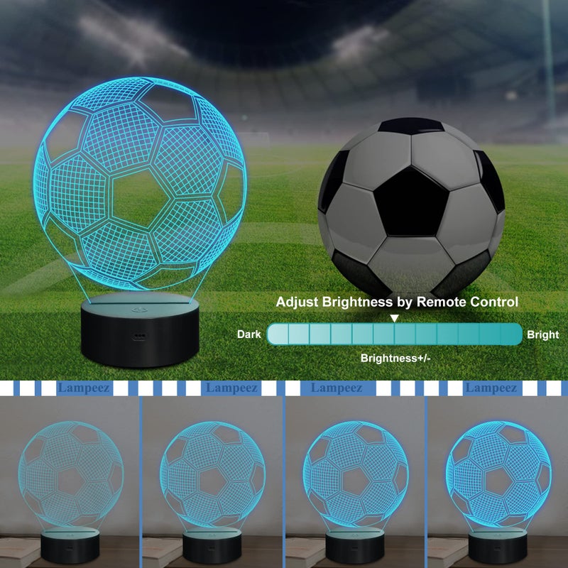 Lampeez مصابيح لامبيز لكرة القدم الليلية للأطفال 3D وهمية مصابيح كرة القدم 16 LED مع تحكم عن بعد تغيير الألوان لمصابيح الطاولة والمكتب زينة هدايا عيد الميلاد و عيد الميلاد لمشجعي الرياضة - Image 3